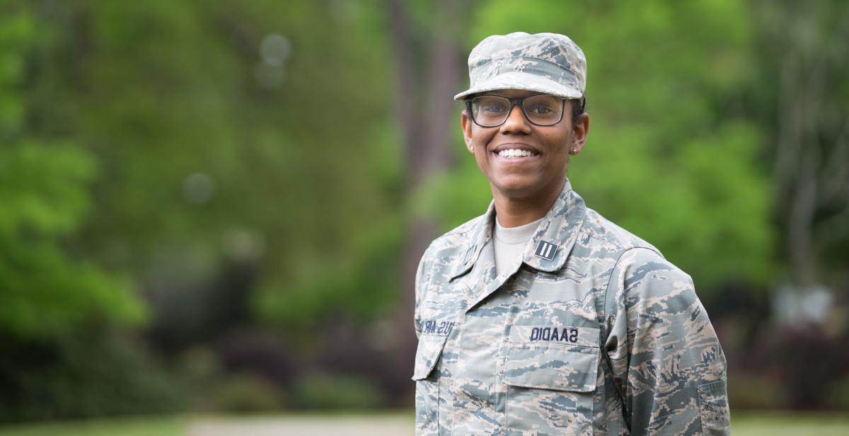 In addition to earning her degree Saturday, Khamaria Saadiq will receive the military rank of second lieutenant in the U.S. Air Force. Her first station of duty will be the University of Michigan, where she will work as a recruiter.